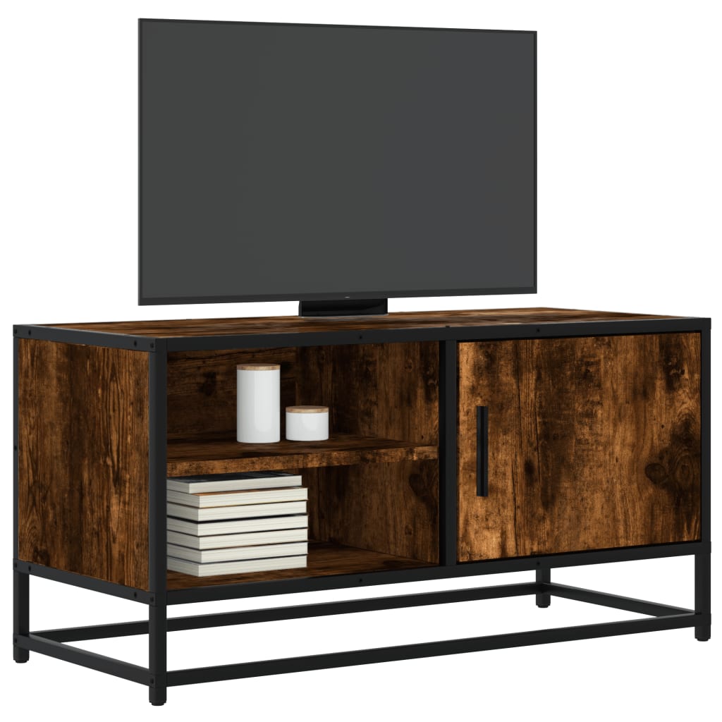 Meuble TV chêne fumé 80x34,5x40 cm bois d'ingénierie et métal - XIOS