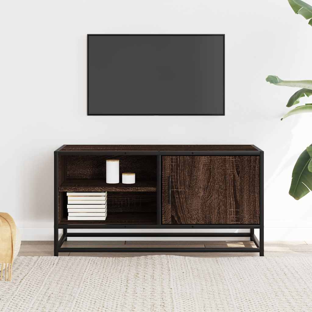 Meuble TV chêne marron 80x34,5x40 cm bois d'ingénierie et métal - XIOS