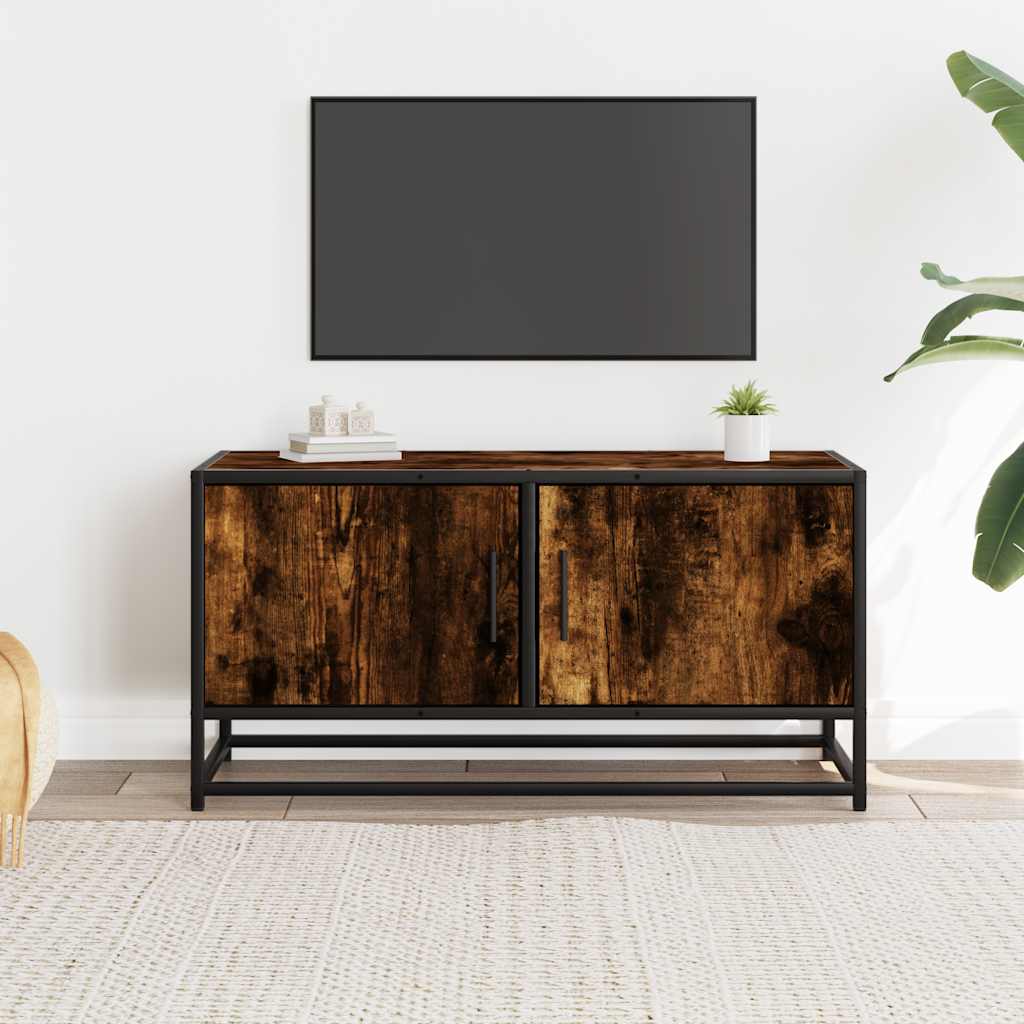 Meuble TV chêne fumé 80x34,5x40 cm bois d'ingénierie et métal - XIOS