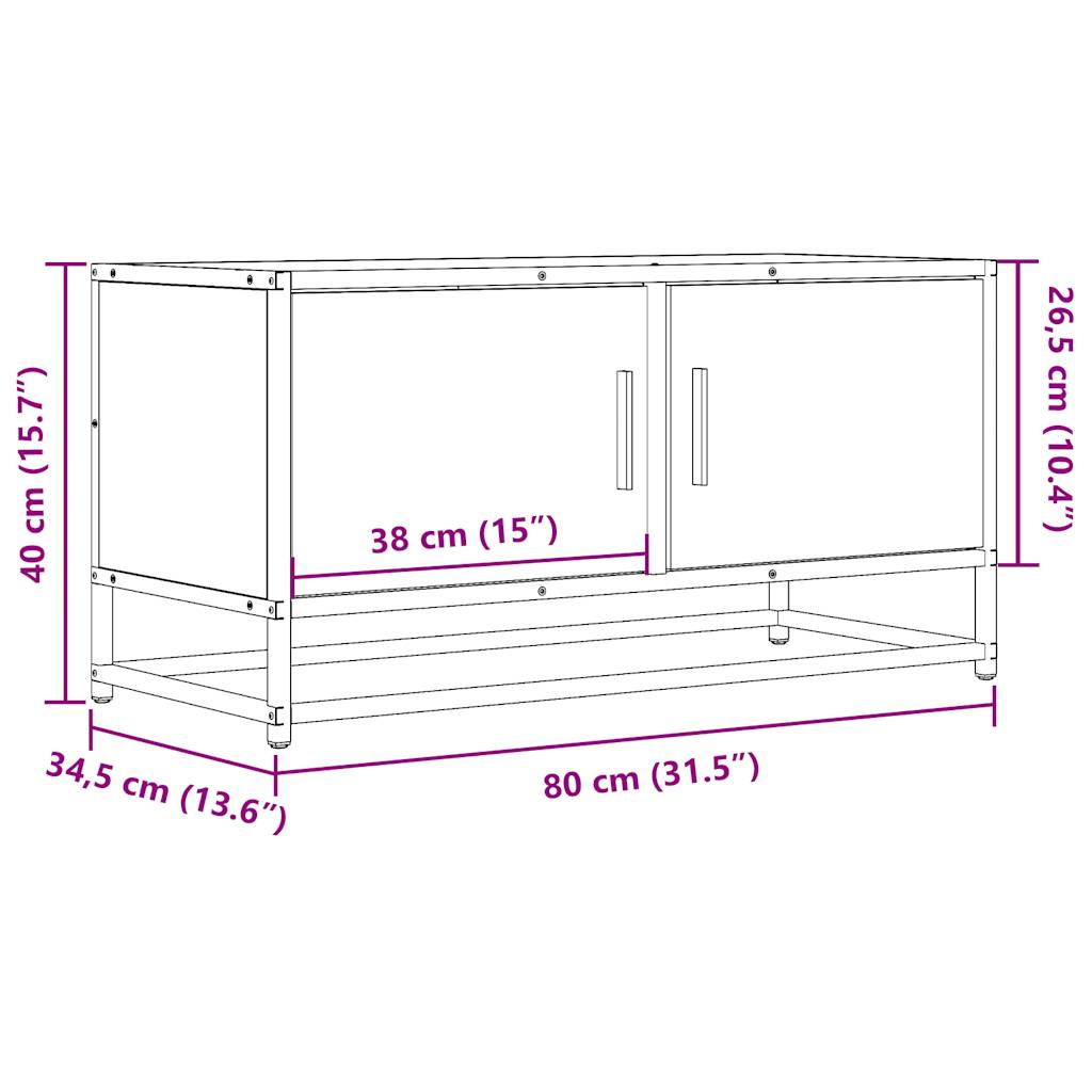 Meuble TV chêne fumé 80x34,5x40 cm bois d'ingénierie et métal - XIOS