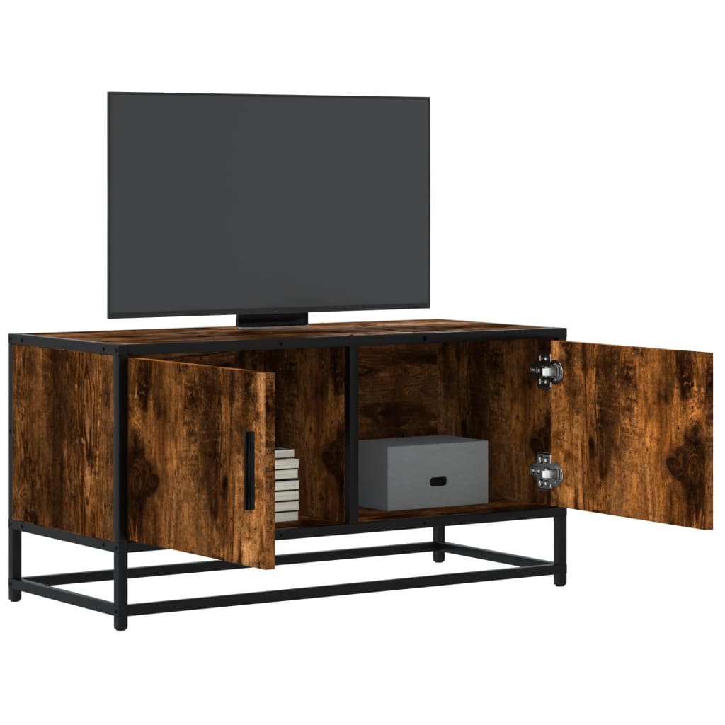 Meuble TV chêne fumé 80x34,5x40 cm bois d'ingénierie et métal - XIOS