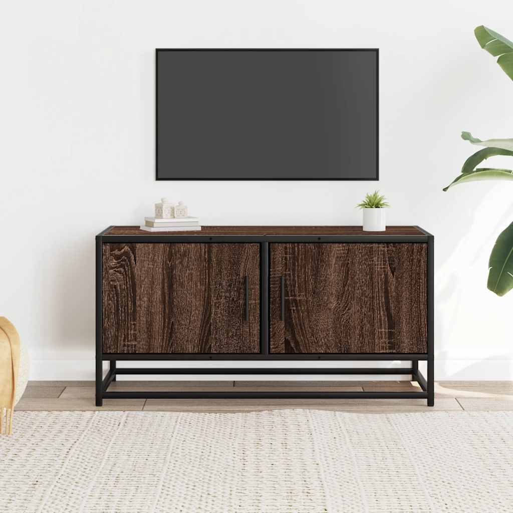 Meuble TV chêne marron 80x34,5x40 cm bois d'ingénierie et métal - XIOS