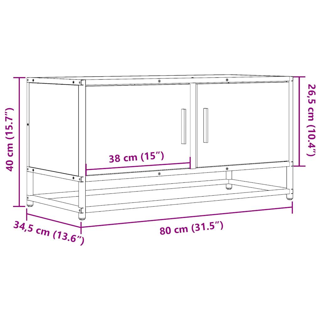 Meuble TV chêne marron 80x34,5x40 cm bois d'ingénierie et métal - XIOS