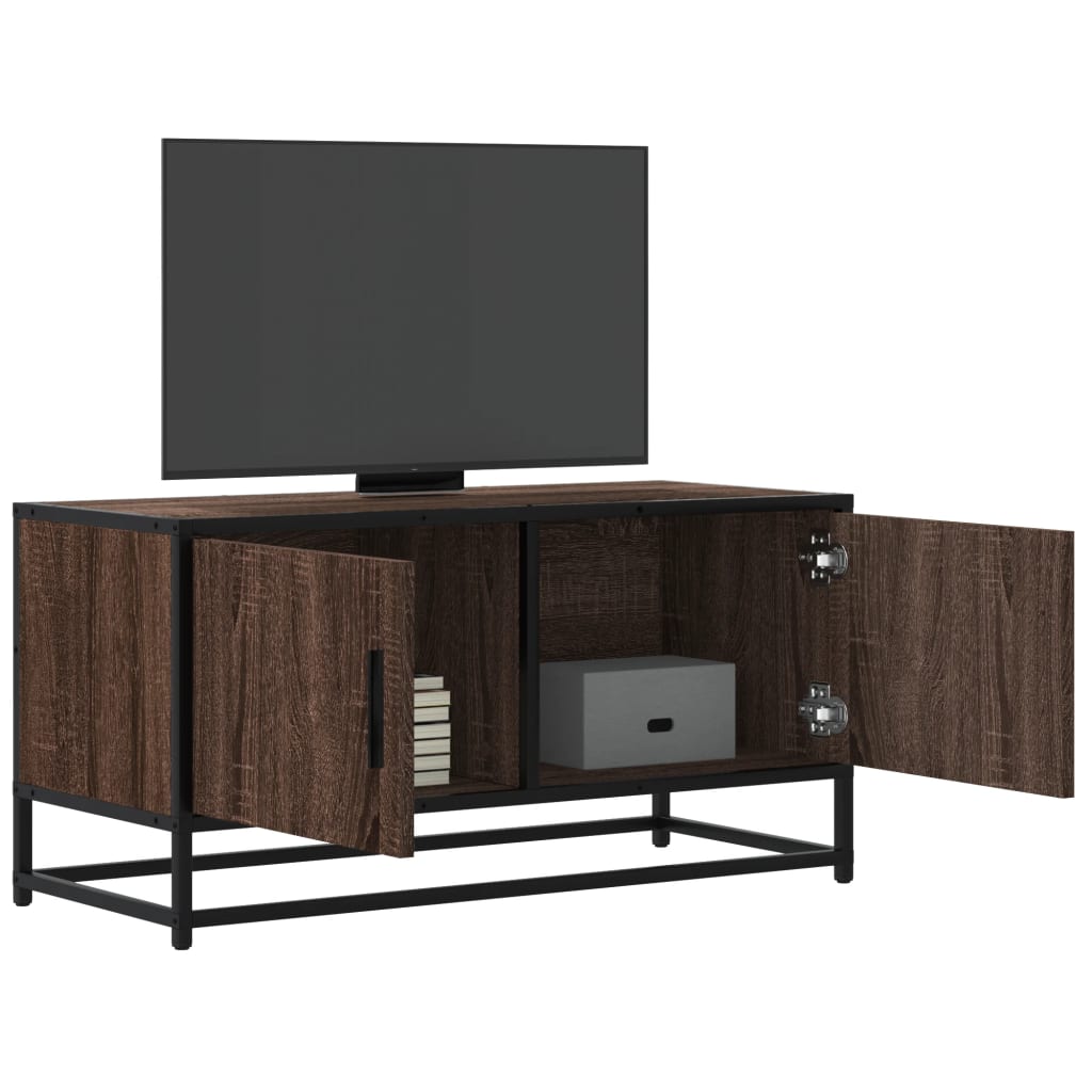 Meuble TV chêne marron 80x34,5x40 cm bois d'ingénierie et métal - XIOS