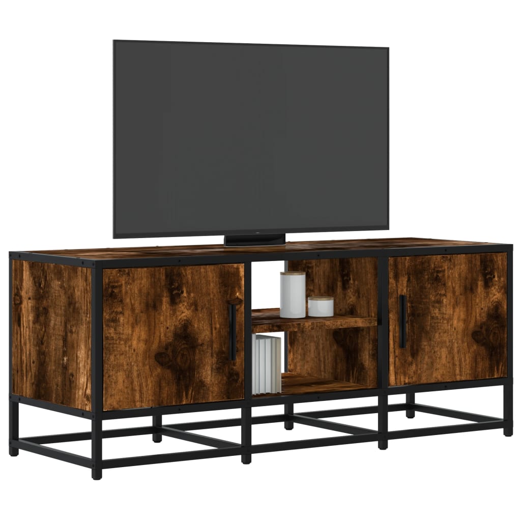 Meuble TV chêne fumé 100x35x41 cm bois d'ingénierie et métal - XIOS