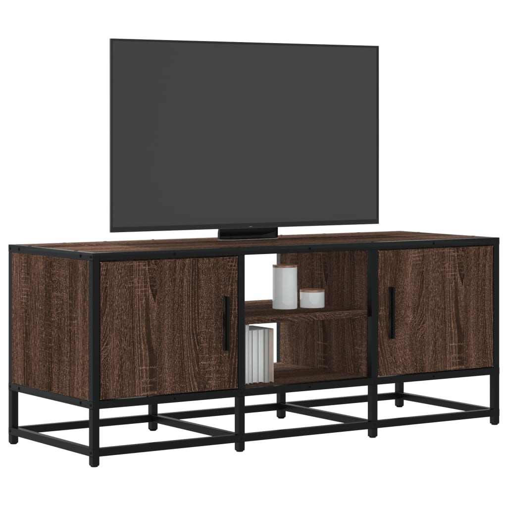 Meuble TV chêne marron 100x35x41 cm bois d'ingénierie et métal - XIOS