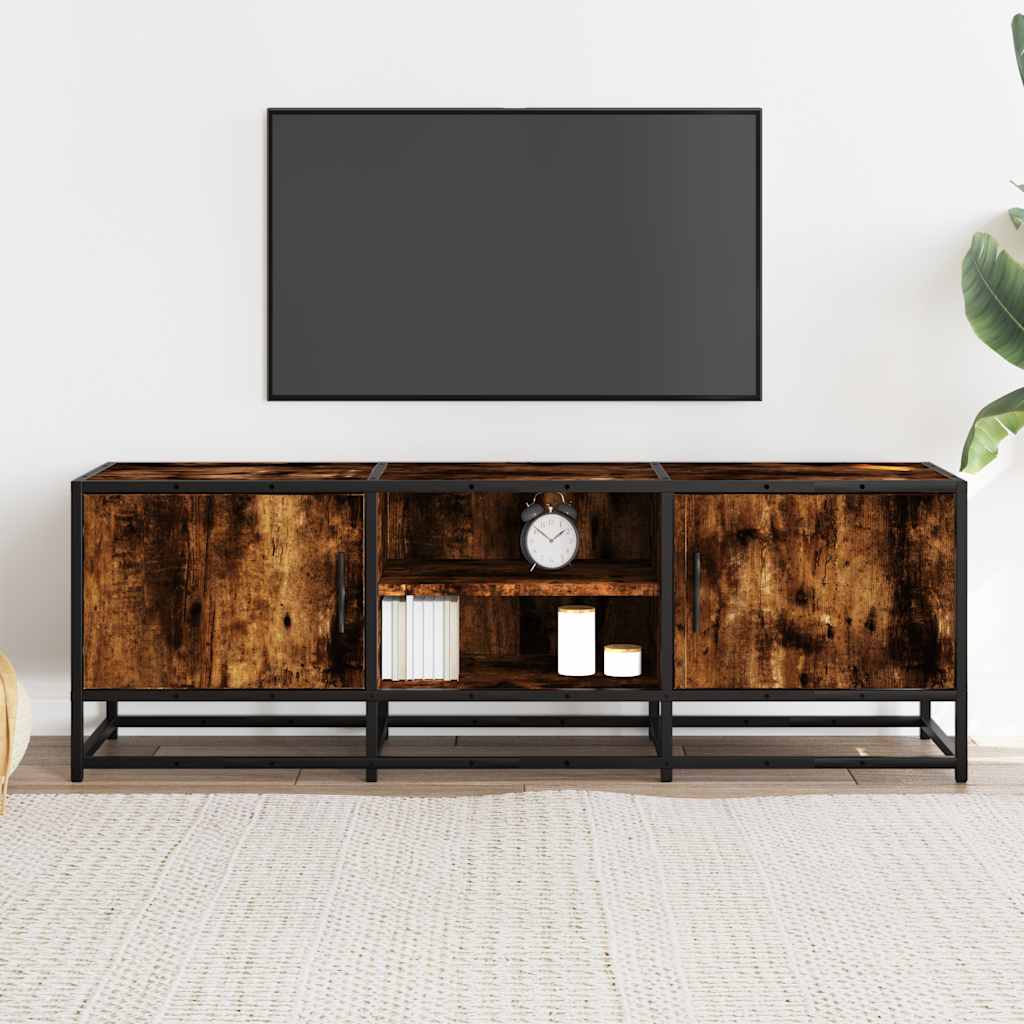Meuble TV chêne fumé 120x35x41 cm bois d'ingénierie et métal - XIOS