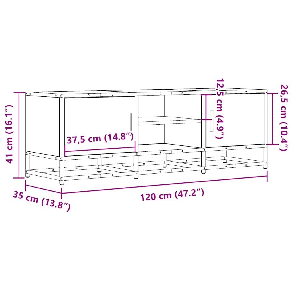 Meuble TV chêne fumé 120x35x41 cm bois d'ingénierie et métal - XIOS