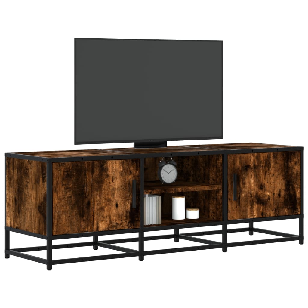 Meuble TV chêne fumé 120x35x41 cm bois d'ingénierie et métal - XIOS