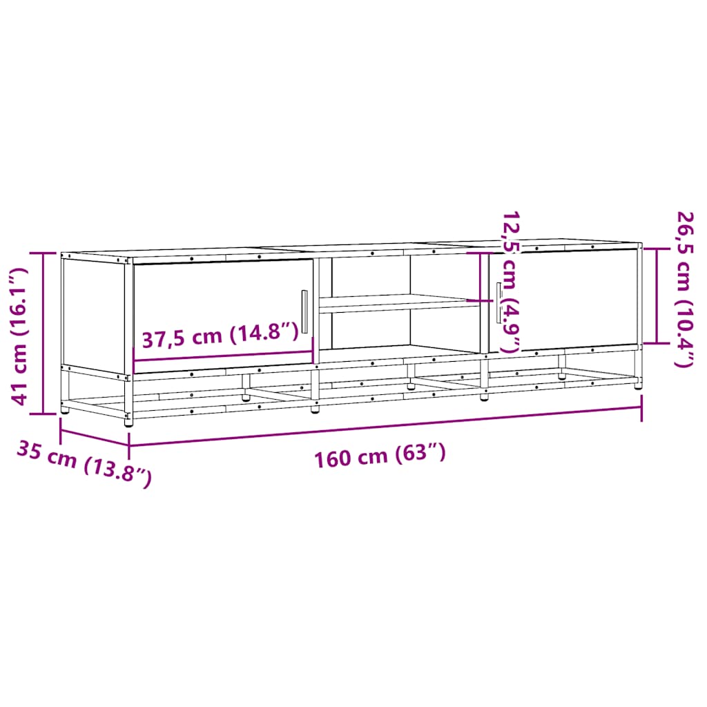 Meuble TV chêne fumé 160x35x41 cm bois d'ingénierie et métal - XIOS