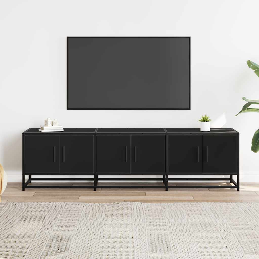 Meuble TV noir 150x35x41 cm bois d'ingénierie et métal - XIOS