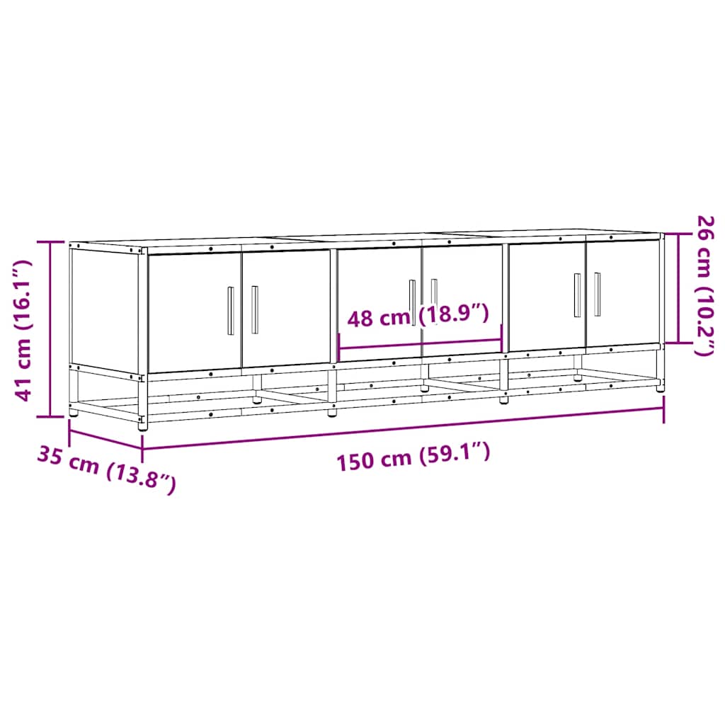Meuble TV chêne sonoma 150x35x41 cm bois d'ingénierie et métal - XIOS