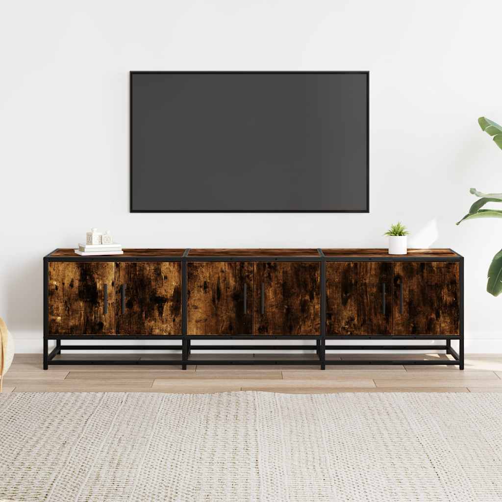 Meuble TV chêne fumé 150x35x41 cm bois d'ingénierie et métal - XIOS