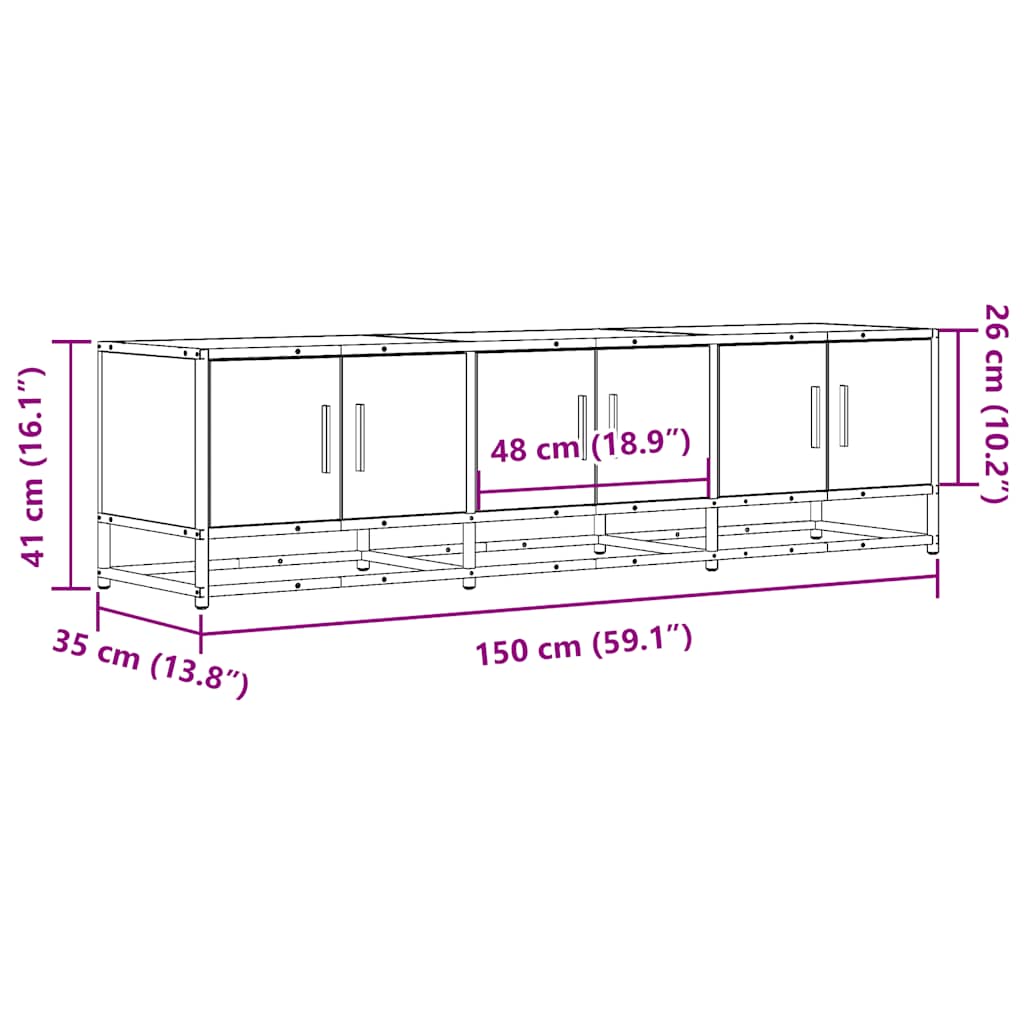 Meuble TV chêne fumé 150x35x41 cm bois d'ingénierie et métal - XIOS