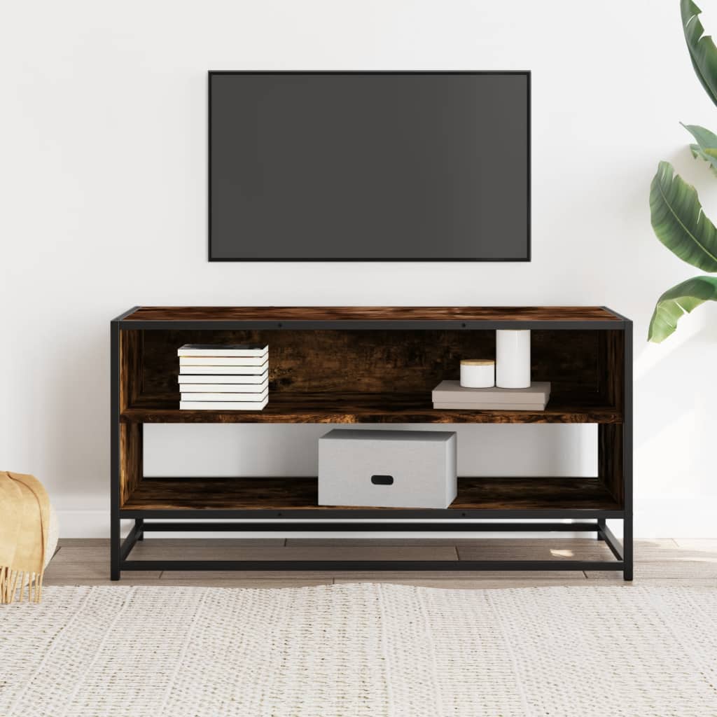 Meuble TV chêne fumé 91x40x46 cm bois d'ingénierie et métal - XIOS