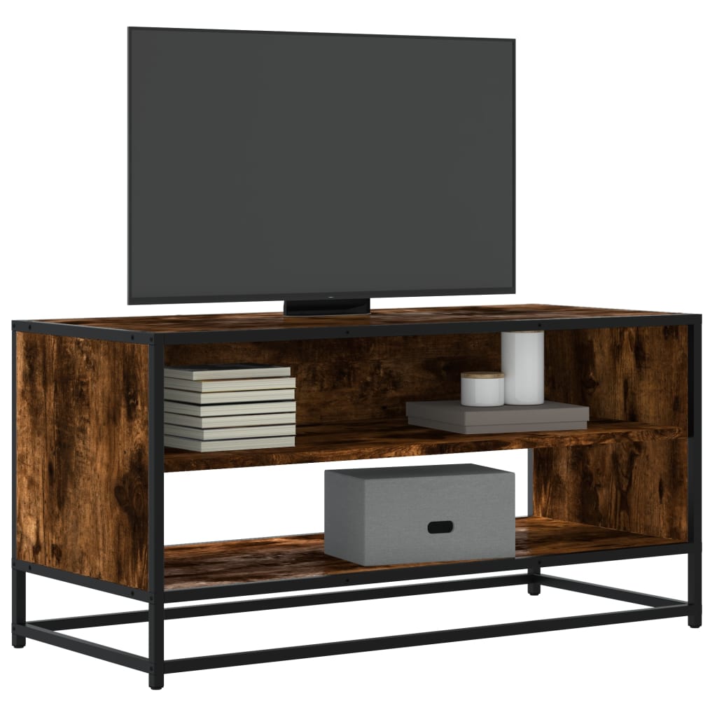 Meuble TV chêne fumé 91x40x46 cm bois d'ingénierie et métal - XIOS