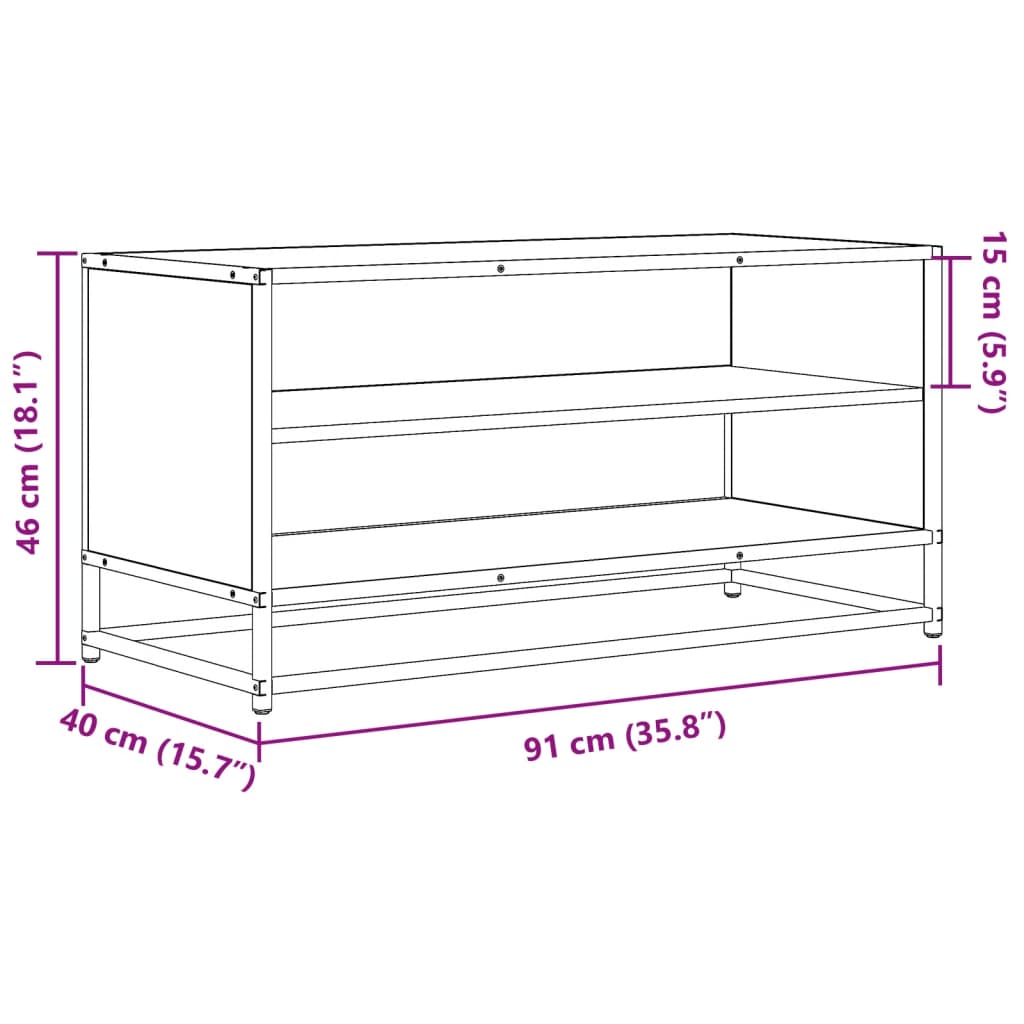 Meuble TV sonoma gris 91x40x46 cm bois d'ingénierie et métal - XIOS