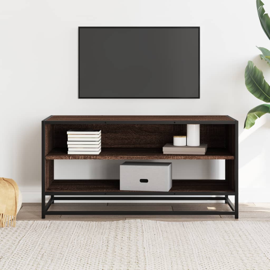 Meuble TV chêne marron 91x40x46 cm bois d'ingénierie et métal - XIOS