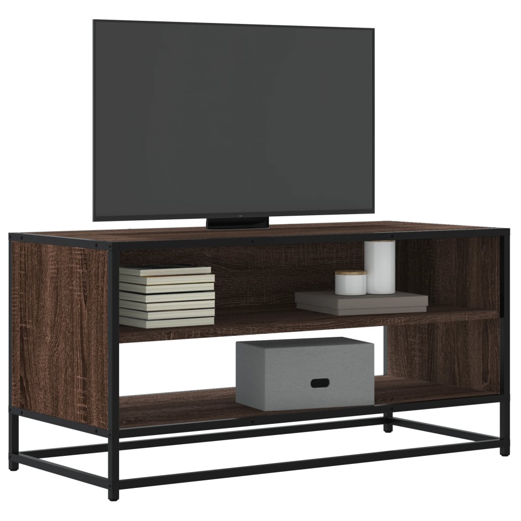 Meuble TV chêne marron 91x40x46 cm bois d'ingénierie et métal - XIOS