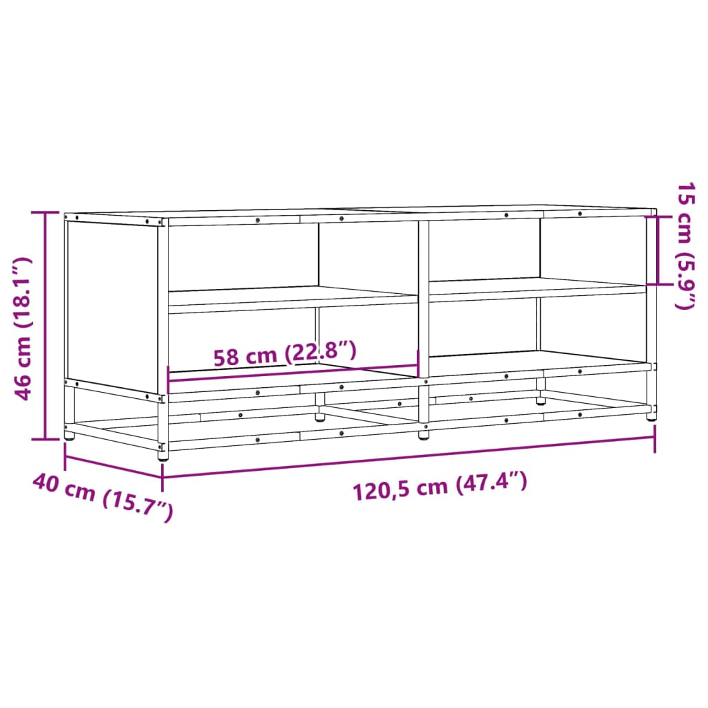 Meuble TV chêne marron 120,5x40x46cm bois d'ingénierie et métal - XIOS