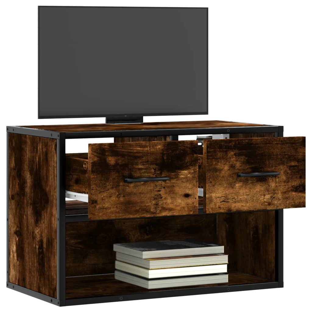 Meuble TV chêne fumé 60x31x39,5 cm bois d'ingénierie et métal - XIOS
