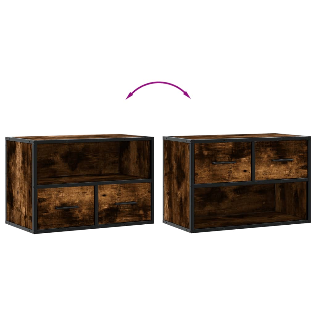 Meuble TV chêne fumé 60x31x39,5 cm bois d'ingénierie et métal - XIOS