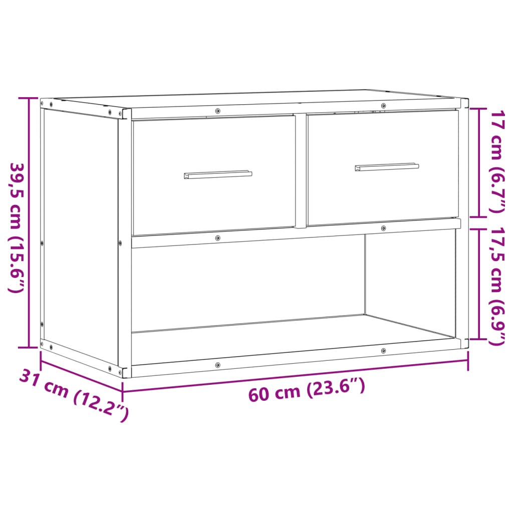 Meuble TV chêne fumé 60x31x39,5 cm bois d'ingénierie et métal - XIOS