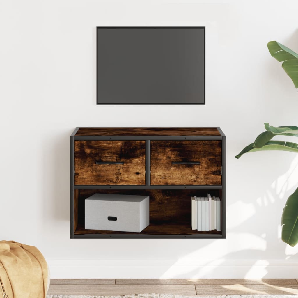 Meuble TV chêne fumé 60x31x39,5 cm bois d'ingénierie et métal - XIOS