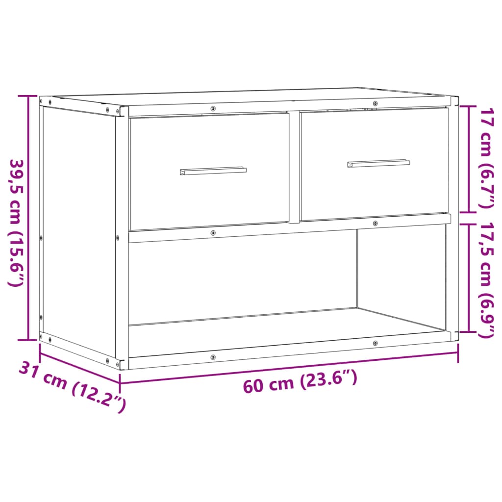 Meuble TV sonoma gris 60x31x39,5 cm bois d'ingénierie et métal - XIOS