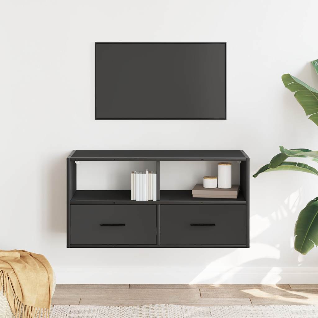 Meuble TV noir 80x31x39,5 cm bois d'ingénierie et métal - XIOS