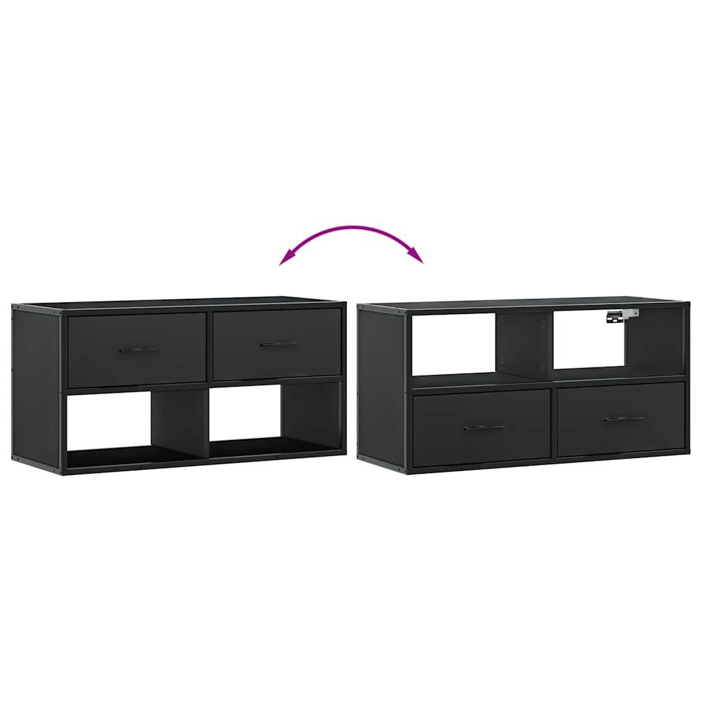 Meuble TV noir 80x31x39,5 cm bois d'ingénierie et métal - XIOS