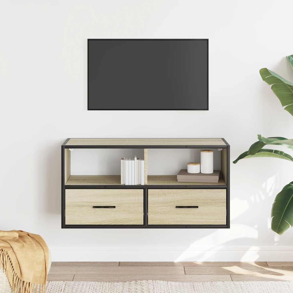 Meuble TV chêne sonoma 80x31x39,5 cm bois d'ingénierie et métal - XIOS