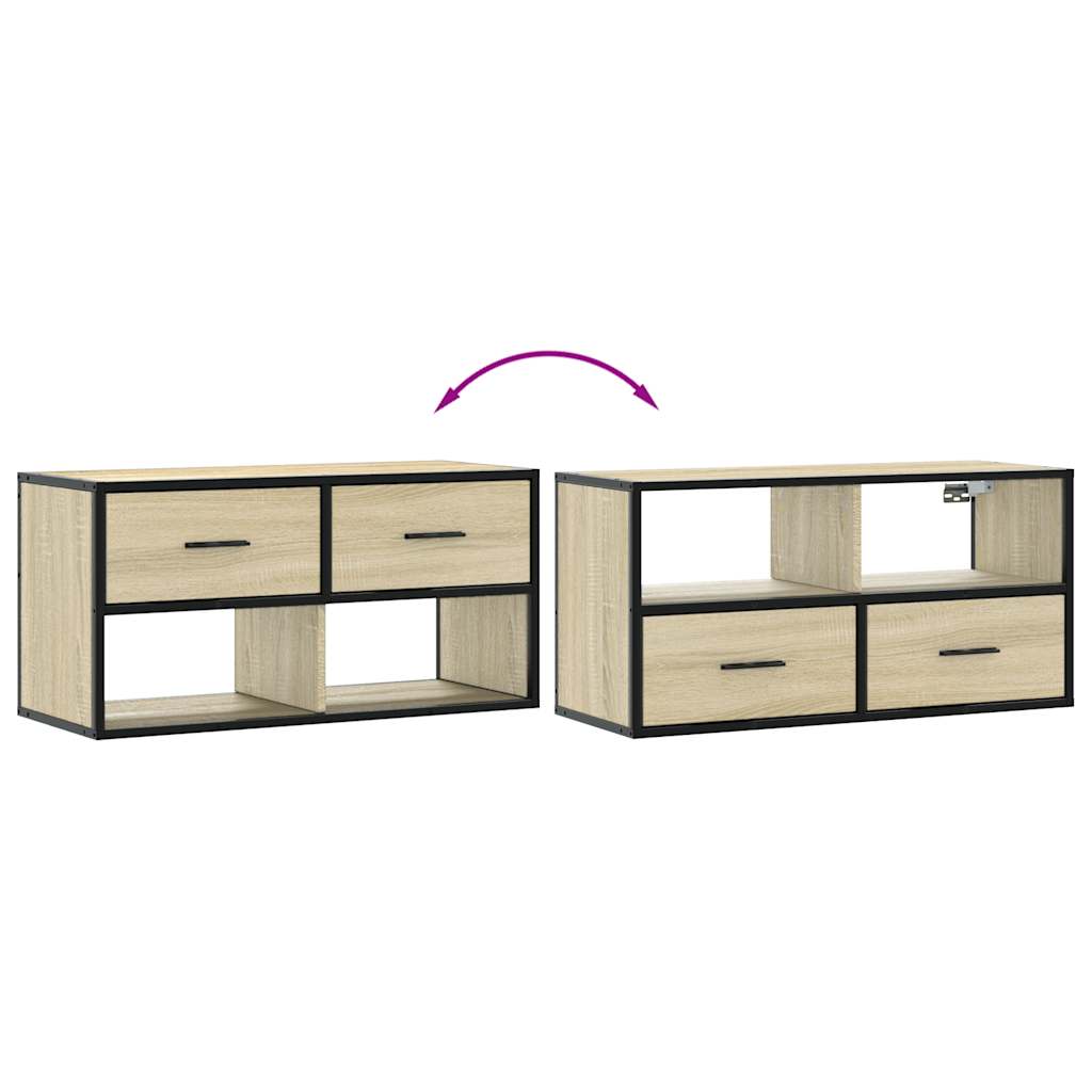 Meuble TV chêne sonoma 80x31x39,5 cm bois d'ingénierie et métal - XIOS