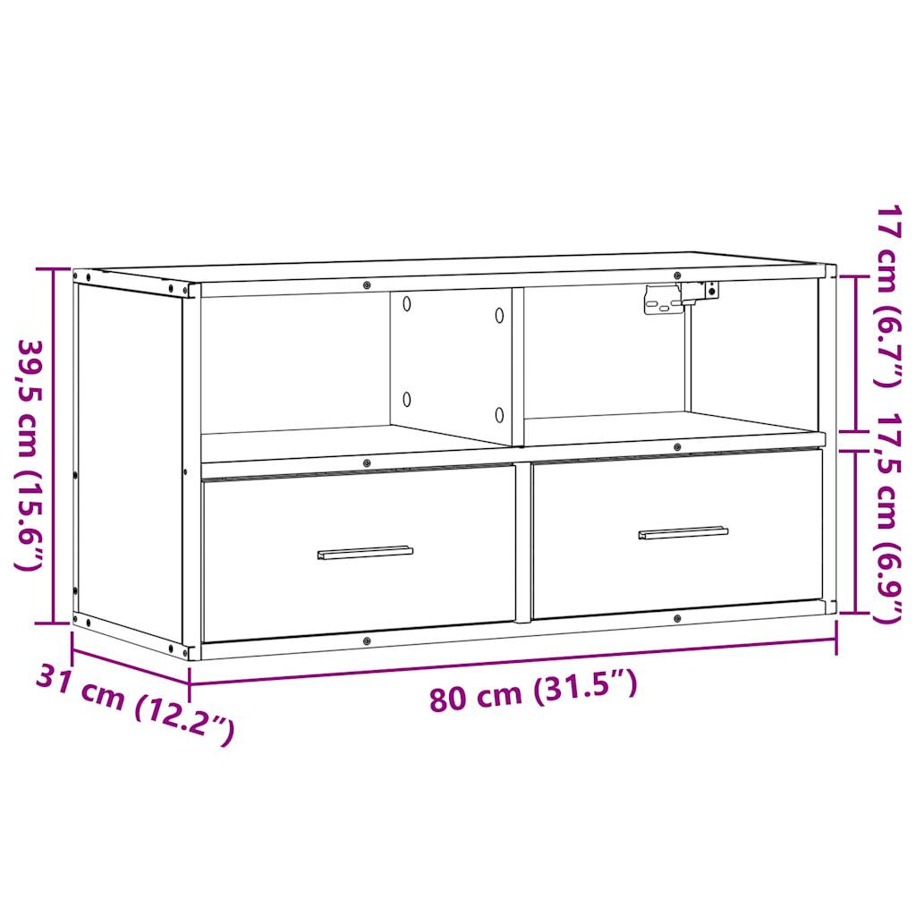 Meuble TV chêne sonoma 80x31x39,5 cm bois d'ingénierie et métal - XIOS