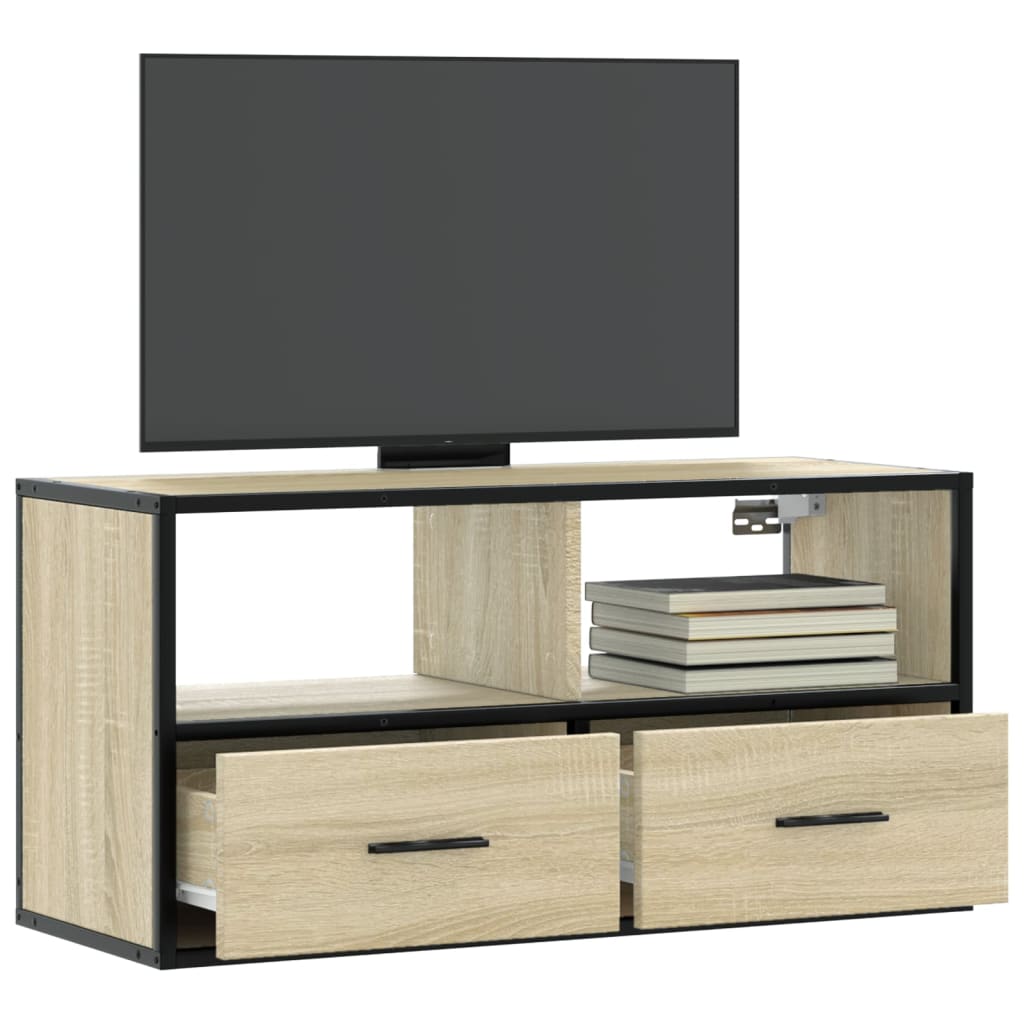 Meuble TV chêne sonoma 80x31x39,5 cm bois d'ingénierie et métal - XIOS