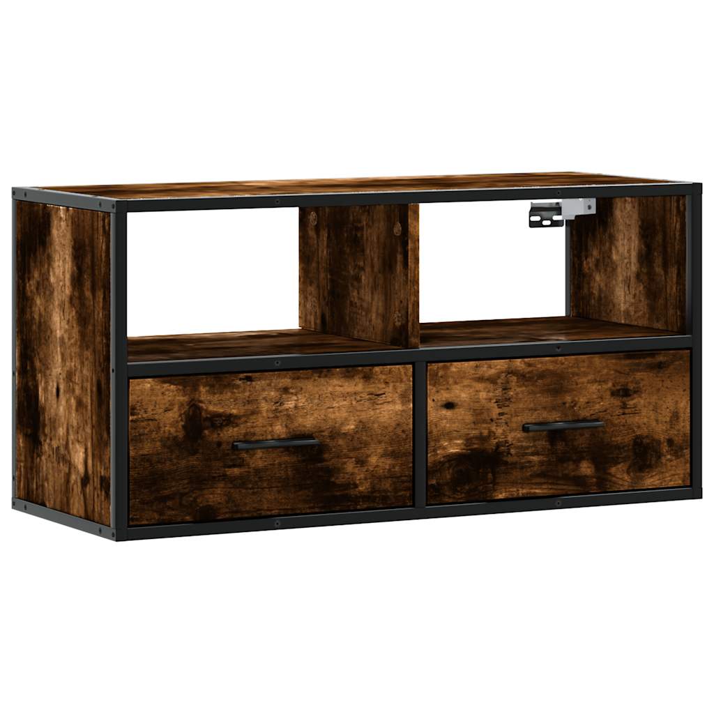 Meuble TV chêne fumé 80x31x39,5 cm bois d'ingénierie et métal - XIOS