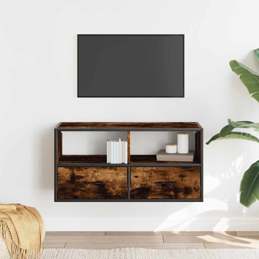 Meuble TV chêne fumé 80x31x39,5 cm bois d'ingénierie et métal - XIOS