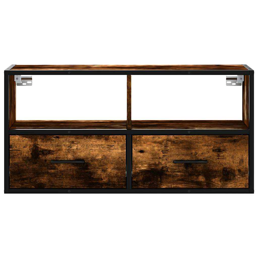 Meuble TV chêne fumé 80x31x39,5 cm bois d'ingénierie et métal - XIOS