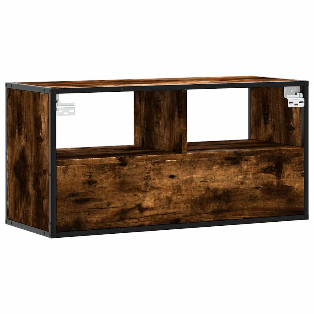 Meuble TV chêne fumé 80x31x39,5 cm bois d'ingénierie et métal - XIOS