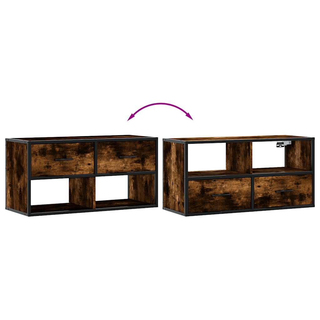 Meuble TV chêne fumé 80x31x39,5 cm bois d'ingénierie et métal - XIOS