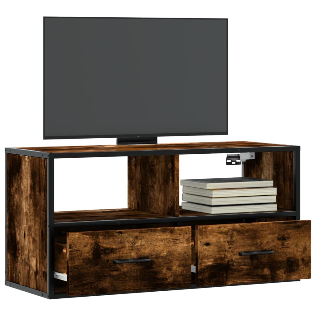 Meuble TV chêne fumé 80x31x39,5 cm bois d'ingénierie et métal - XIOS