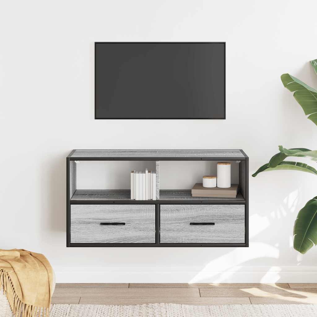 Meuble TV sonoma gris 80x31x39,5 cm bois d'ingénierie et métal - XIOS
