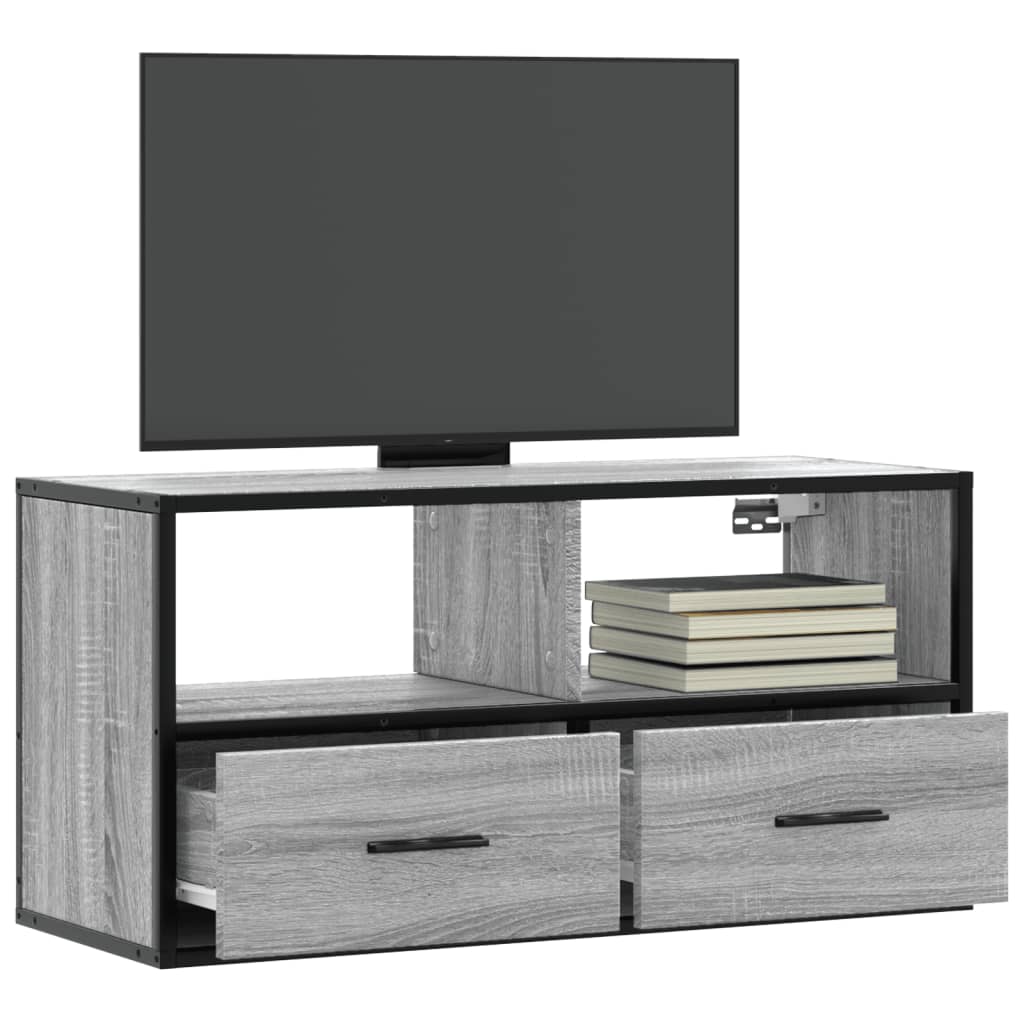 Meuble TV sonoma gris 80x31x39,5 cm bois d'ingénierie et métal - XIOS