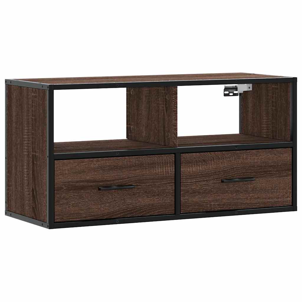 Meuble TV chêne marron 80x31x39,5 cm bois d'ingénierie et métal - XIOS