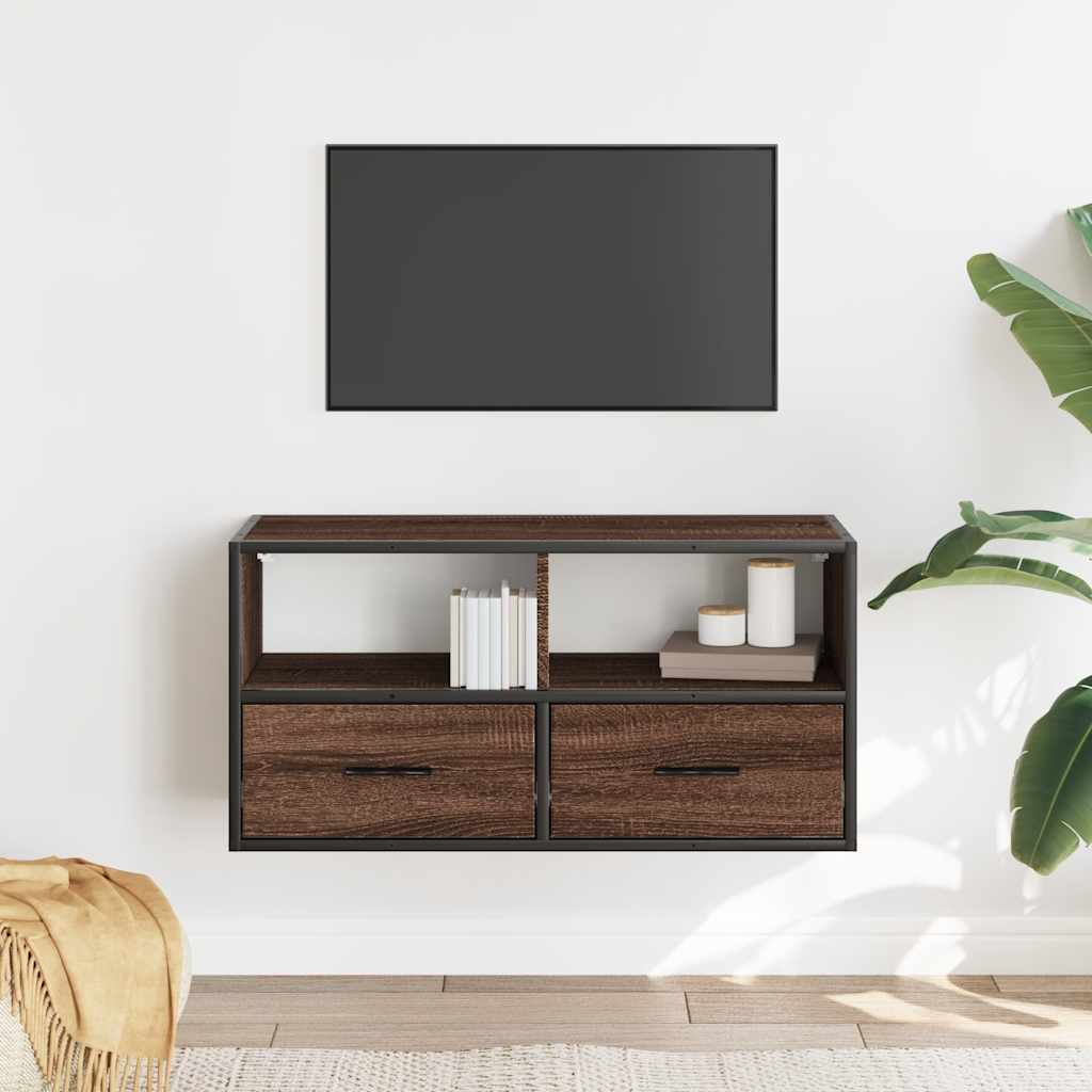 Meuble TV chêne marron 80x31x39,5 cm bois d'ingénierie et métal - XIOS