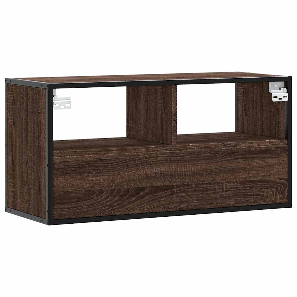 Meuble TV chêne marron 80x31x39,5 cm bois d'ingénierie et métal - XIOS