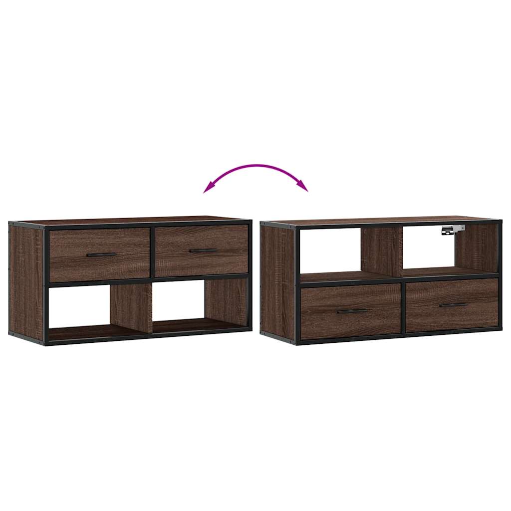 Meuble TV chêne marron 80x31x39,5 cm bois d'ingénierie et métal - XIOS