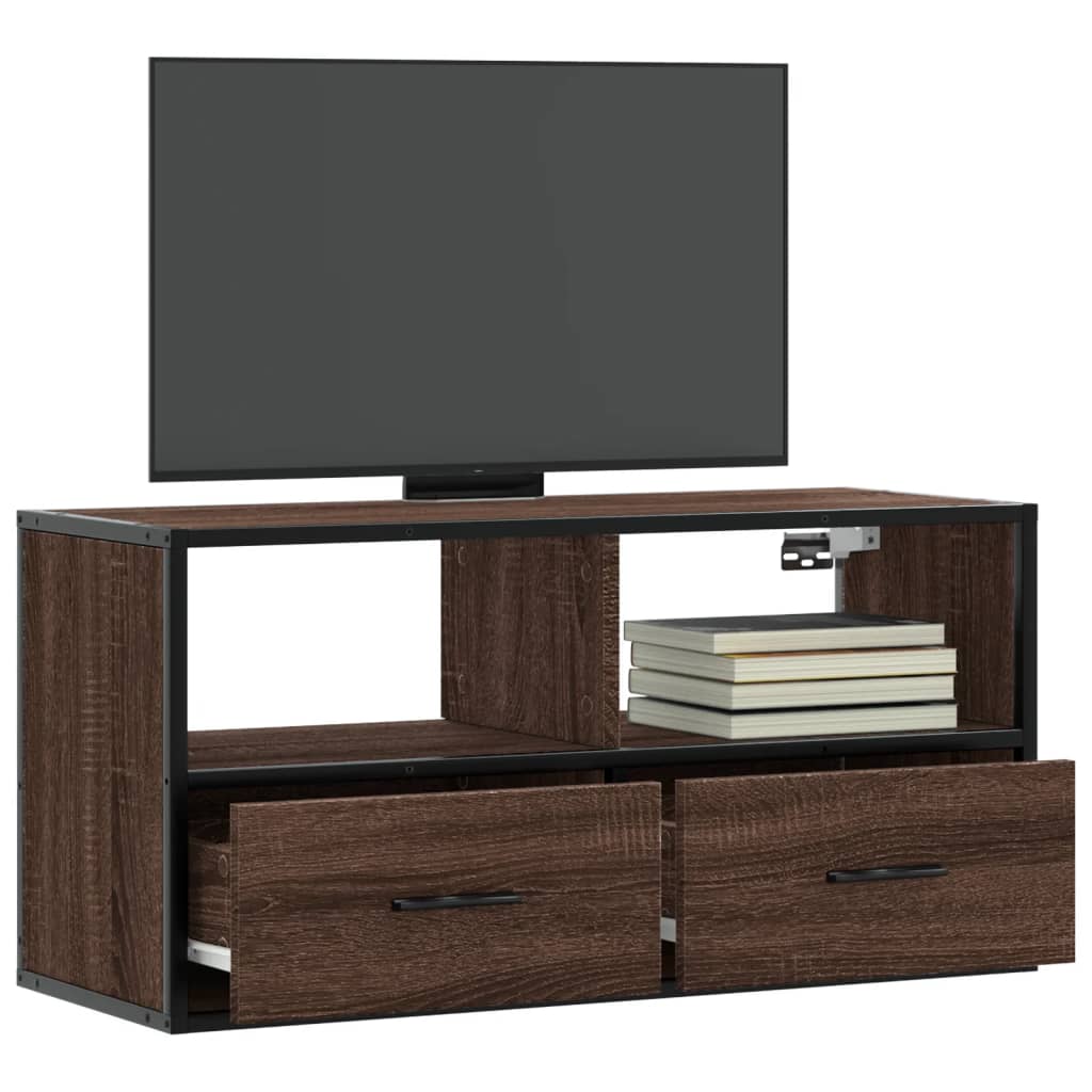 Meuble TV chêne marron 80x31x39,5 cm bois d'ingénierie et métal - XIOS