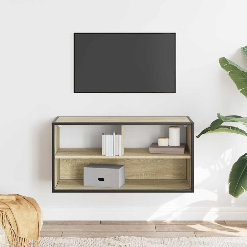 Meuble TV chêne sonoma 80x31x39,5 cm bois d'ingénierie et métal - XIOS