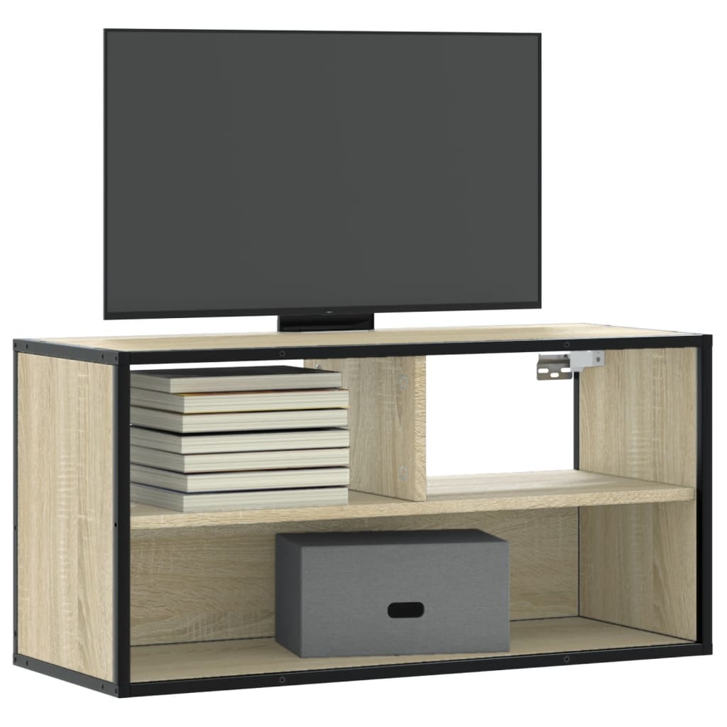 Meuble TV chêne sonoma 80x31x39,5 cm bois d'ingénierie et métal - XIOS